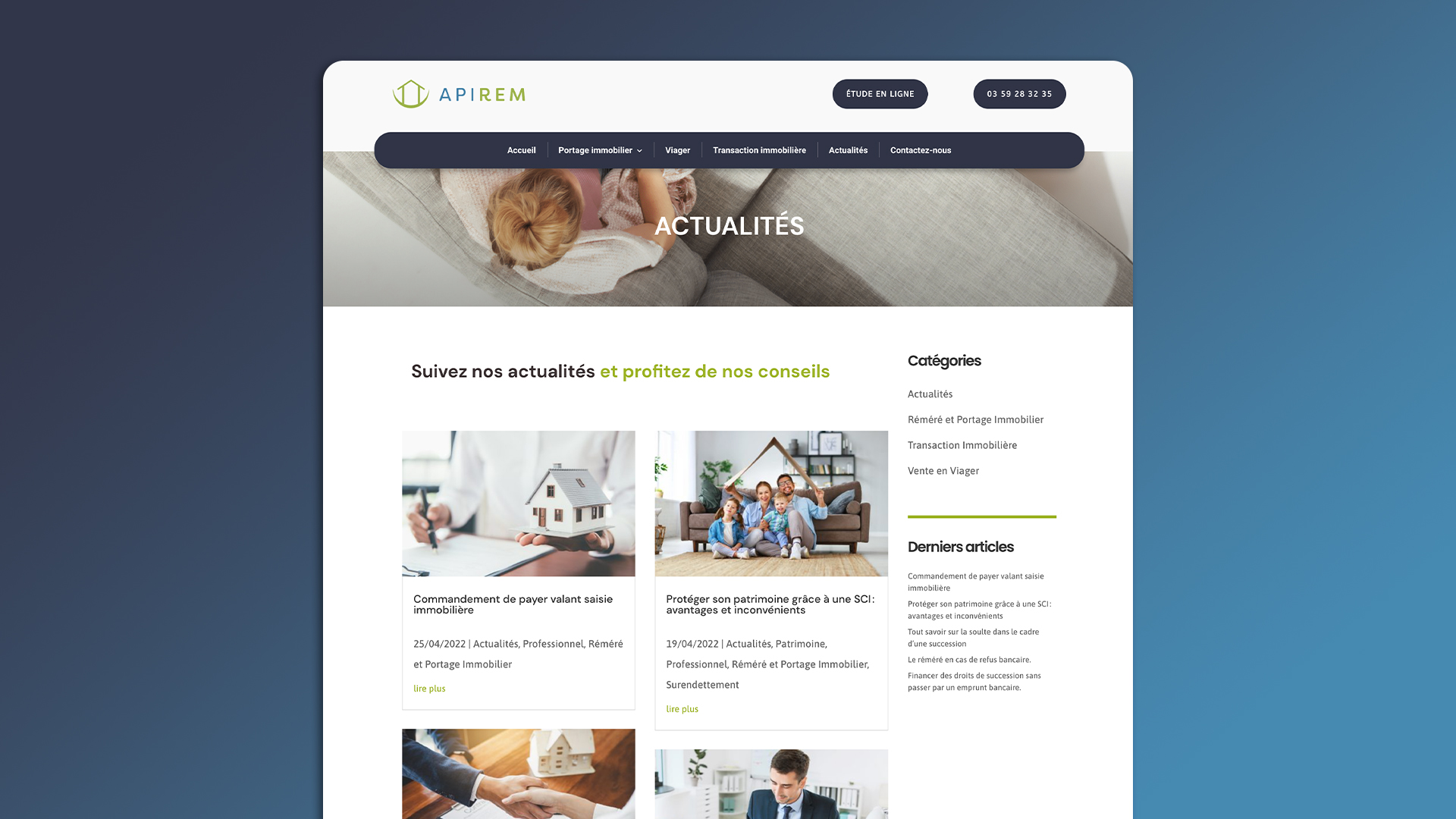 Capture d'écran du site web de l'entreprise APIREM qui a été réalisé par l'agence de communication Novakom basée a côté de Nancy