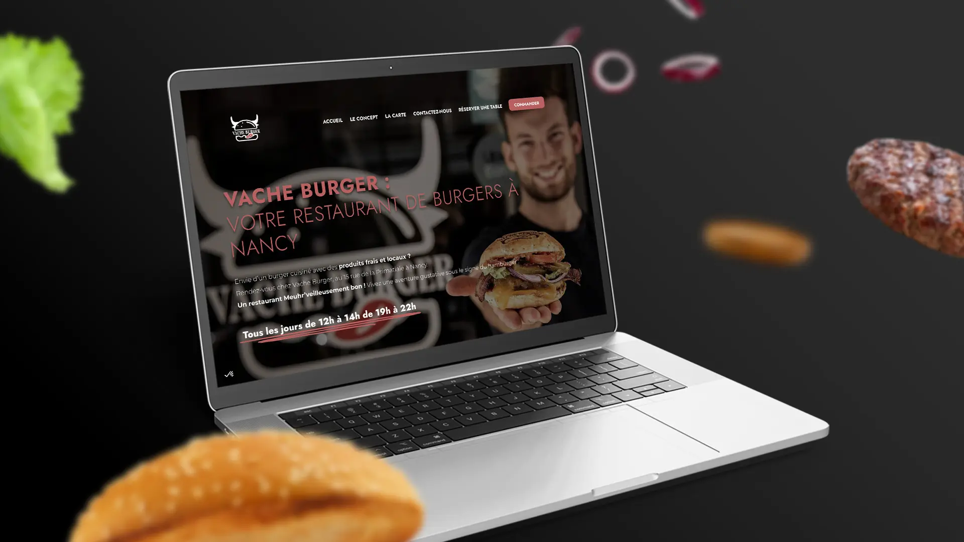 Réalisation d'un site internet one page pour le restaurant Vache Burger par Novakom, votre agence de communication à Nancy et Pompey